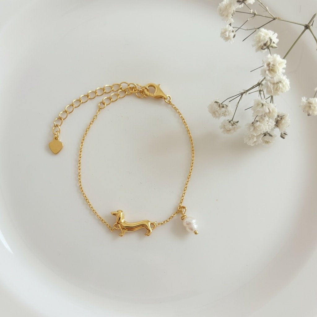 צמיד כלב תחש ופנינה