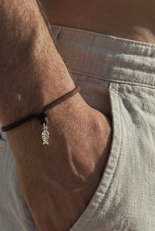 צמיד חום דג כסף 925 לגבר