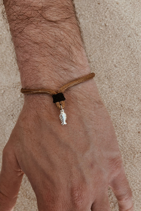 צמיד חאקי דג כסף 925 לגבר